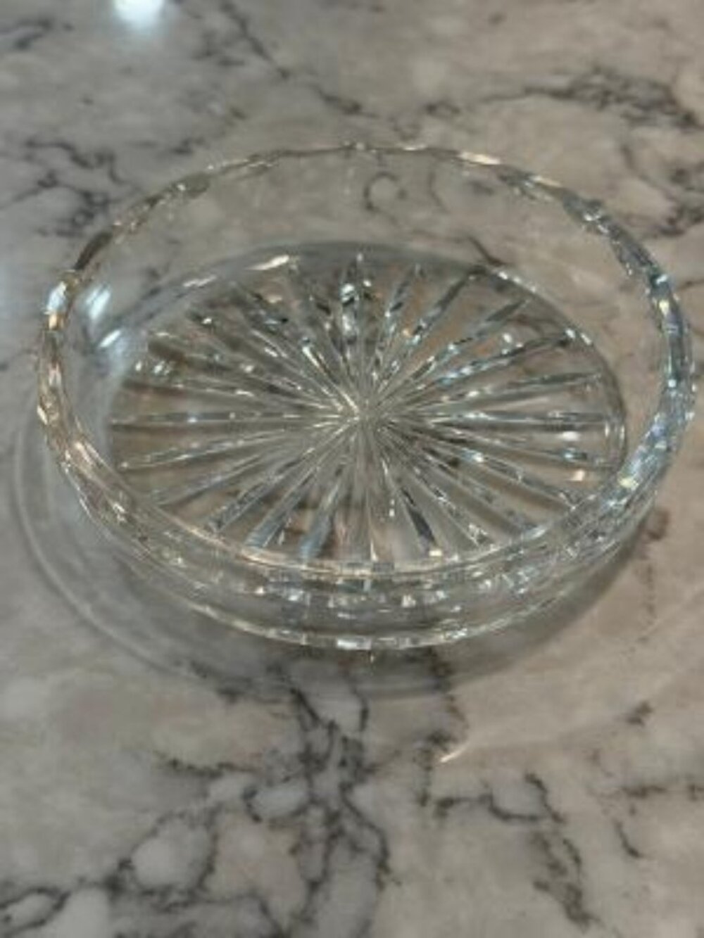 Vintage Signed Cut Waterford Crystal Glass Bowl with Radial Starburst Pattern